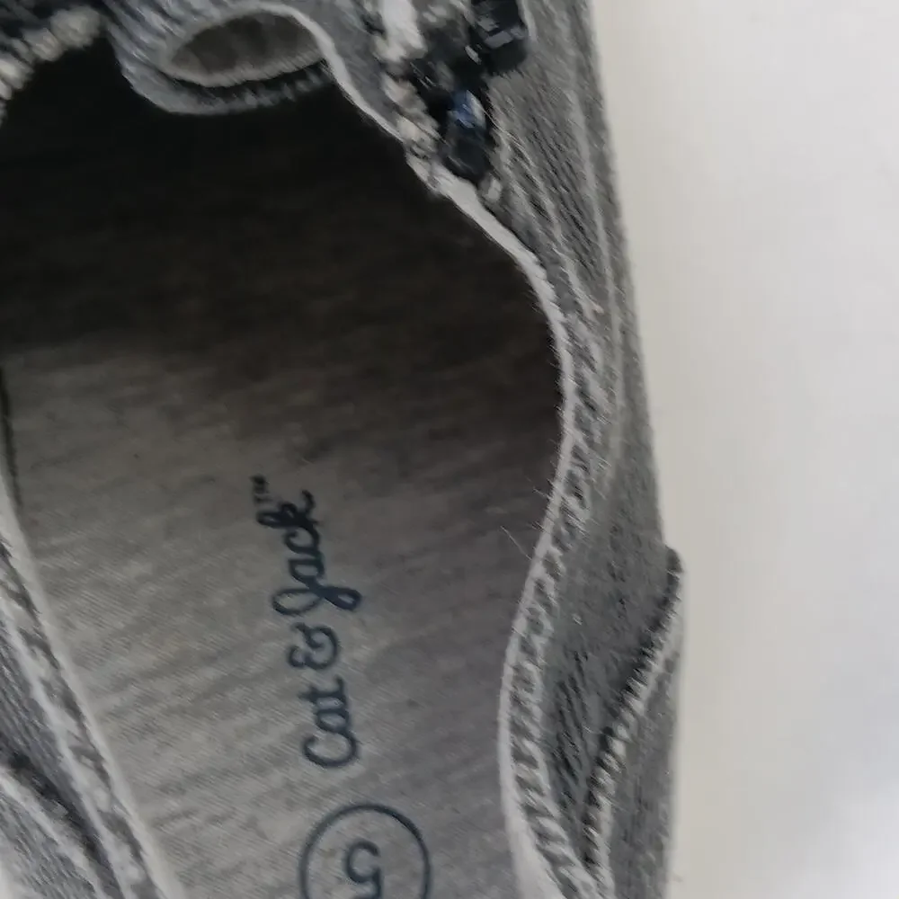 Cat & Jack Shoes Kids Size 5 Gray Denim Zipper Lace Up Casual Low Top Sneakers